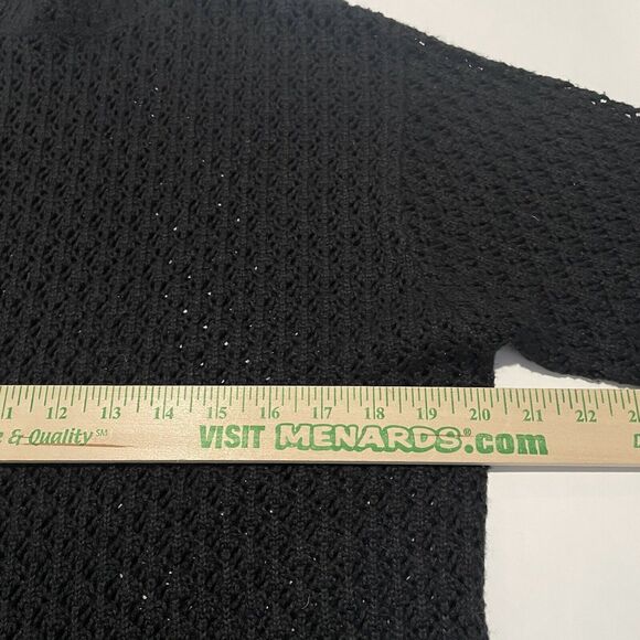 Garnet Hill Silk Cashmere Crochet Sweater Size Small Mock Neck Black Preppy - Picture 14 of 16